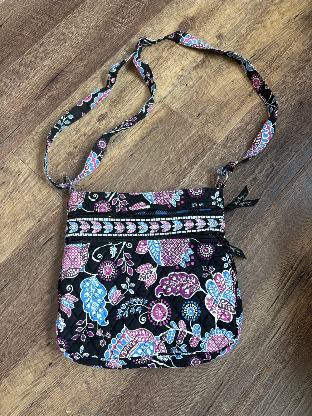 Vera Bradley Floral Crossbody in Black, Purple & Blue